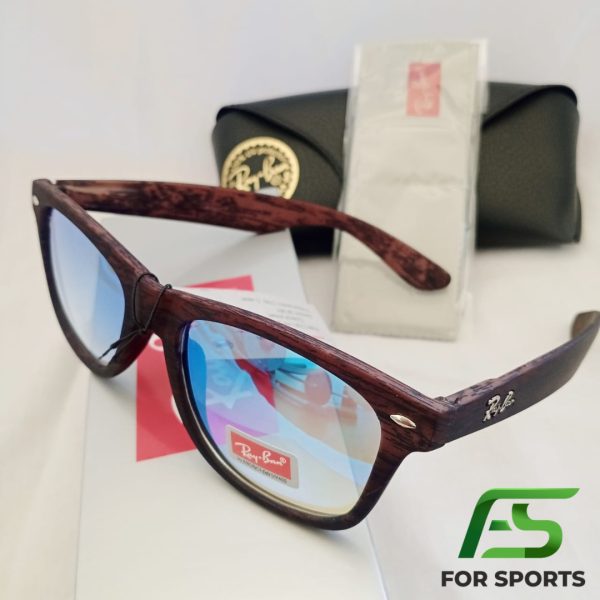 Gafas de Sol Wayfarer con Marco Madera y Lentes Espejados Azul